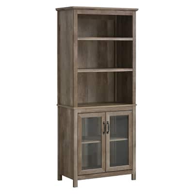70" Tall Wooden Bookcase with Adjustable Shelves and Glass Door Storage Cabinet for Living Room - 30" W x 15.75" D x 70.75" H