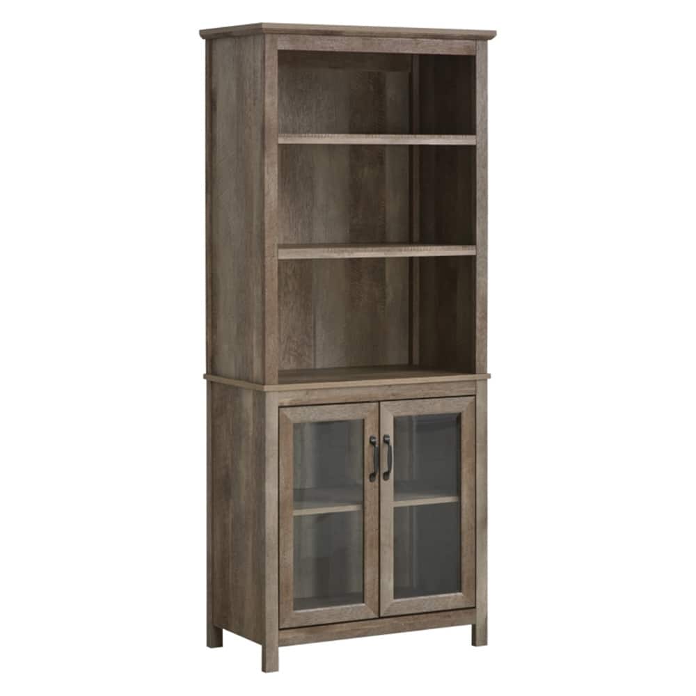 70" Tall Wooden Bookcase with Adjustable Shelves and Glass Door Storage Cabinet for Living Room - 30" W x 15.75" D x 70.75" H