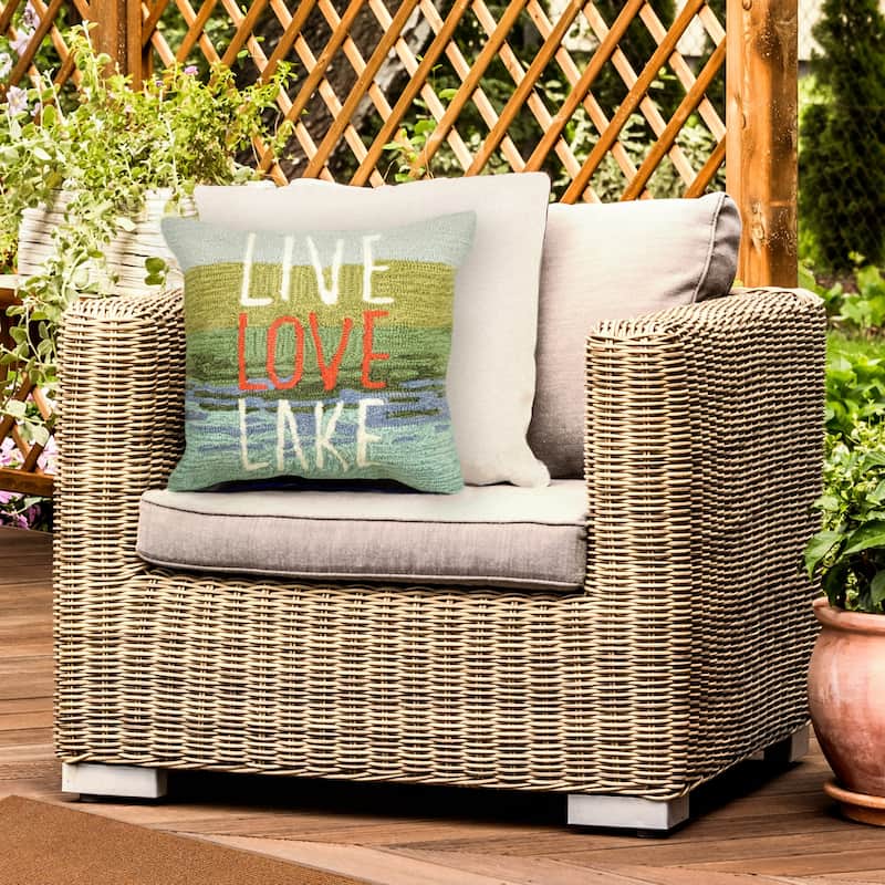 Liora Manne Frontporch Live Love Lake Indoor/Outdoor Pillow Water 18" x 18" - Accent - 18" x 18" - Polyester - Water