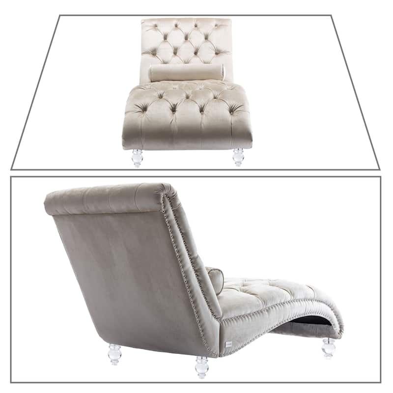 Elegant Stylish Velvet Upholstered Leisure Lounge Chair with Transparent Acrylic Legs