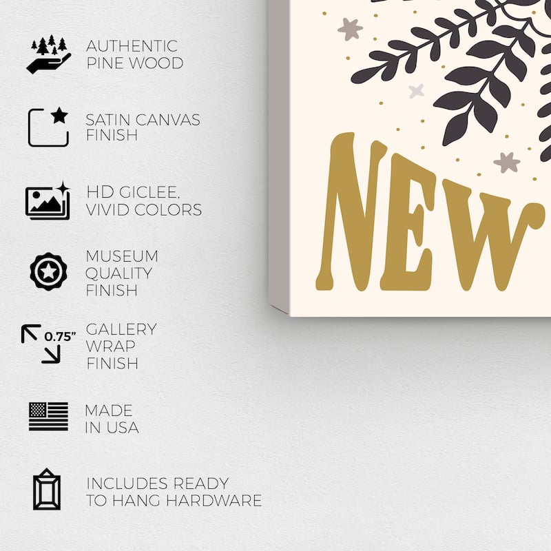 Wynwood Studio Canvas Holiday and Seasonal Happy Floral Snowflake Gold Modern & Contemporary Wall Art Canvas Print