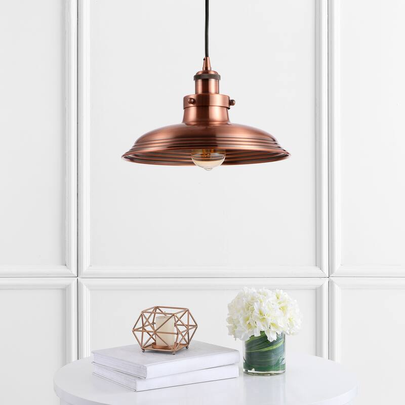 Elena 11" Adjustable Iron Industrial Rustic LED Pendant, Copper by JONATHAN Y