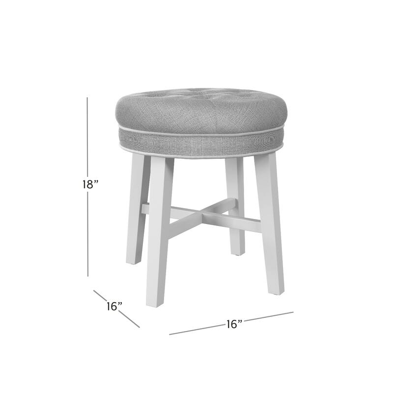 Hillsdale Furniture Sophia Tufted Backless Vanity Stool, White with Linen Gray Fabric - White & Linen Gray - 16" x 16" x 18"