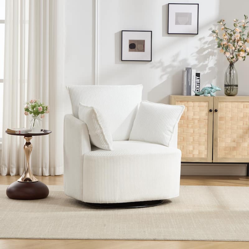 GDFStudio - Thaddeus Swivel Chair in Solid Wood Frame with 360° Metal Base. - White.