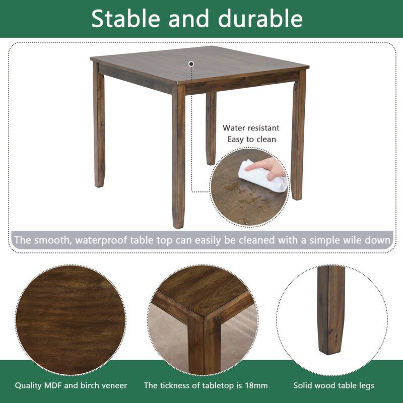 5 Piece Wooden Kitchen Table Set with Square Table and 4 Flat X Backrest Upholstered Chairs, Modern Style Wooden Table Set