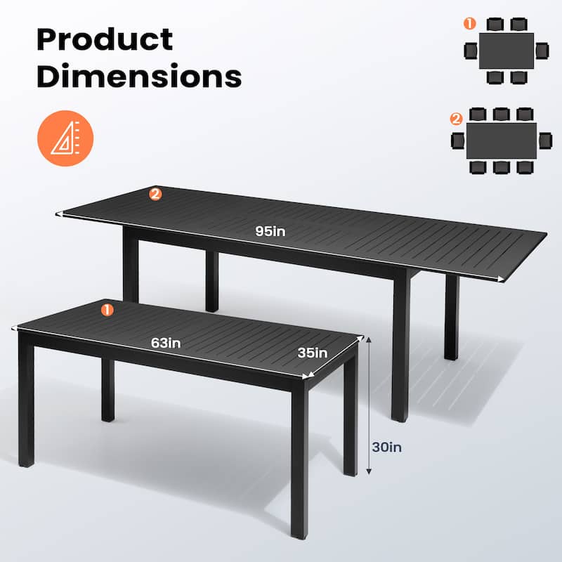9pc Outdoor Aluminum Rectangular Extendable Patio Dining Sets Table with Folding Chair