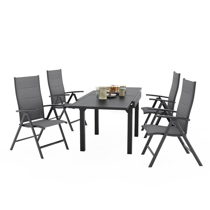Outdoor 5/7/9-Piece Aluminum Patio Dining Set with Expandable Table and Folding Chairs