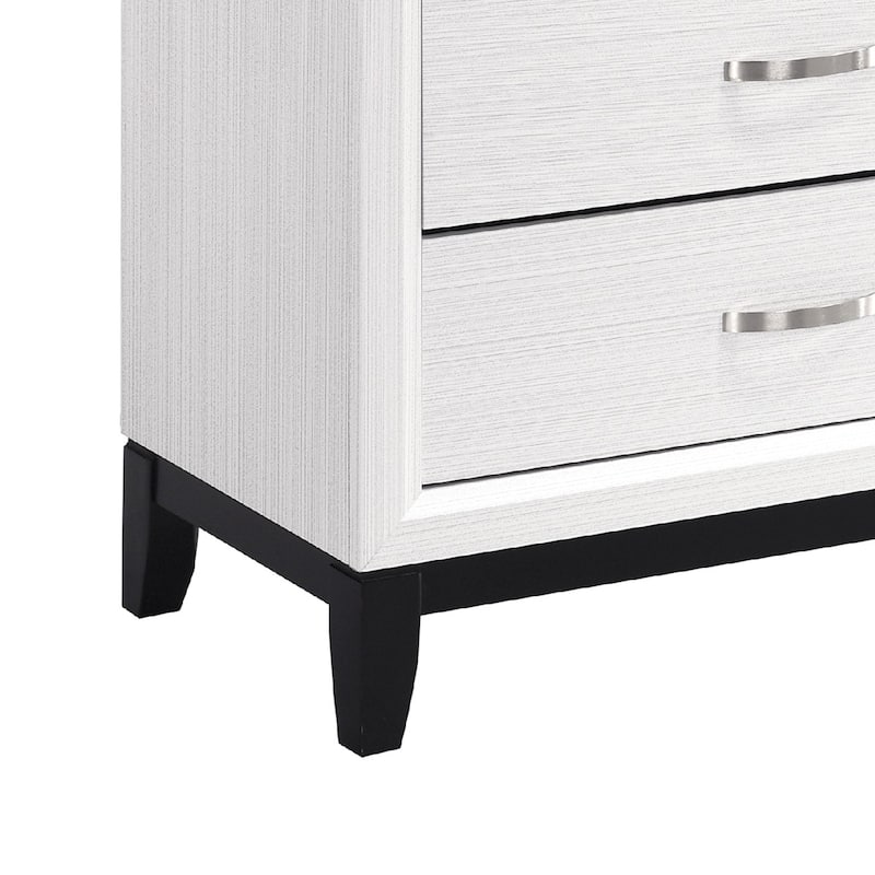 Ameya Tall Dresser Chest, 5 Drawers w Chrome Handles, White and Black