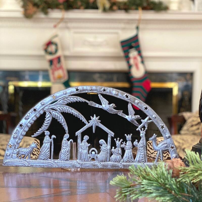 Christmas Nativity Scene Haitian Metal Drum Wall Art