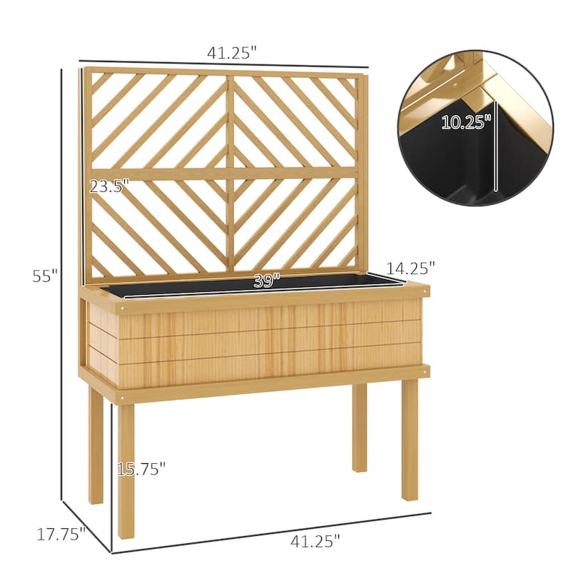 Outsunny Raised Garden Bed with Trellis for Climbing Plants, Vegetable, Grape Vines, Flowers, Wood Planter with Legs