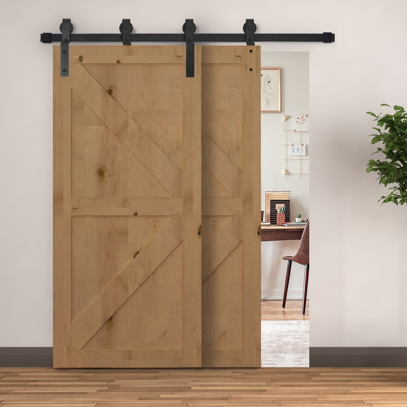 HOMCOM 6 FT Modern Antique Style Sliding Barn Wood Door Hardware Kit Closet Set