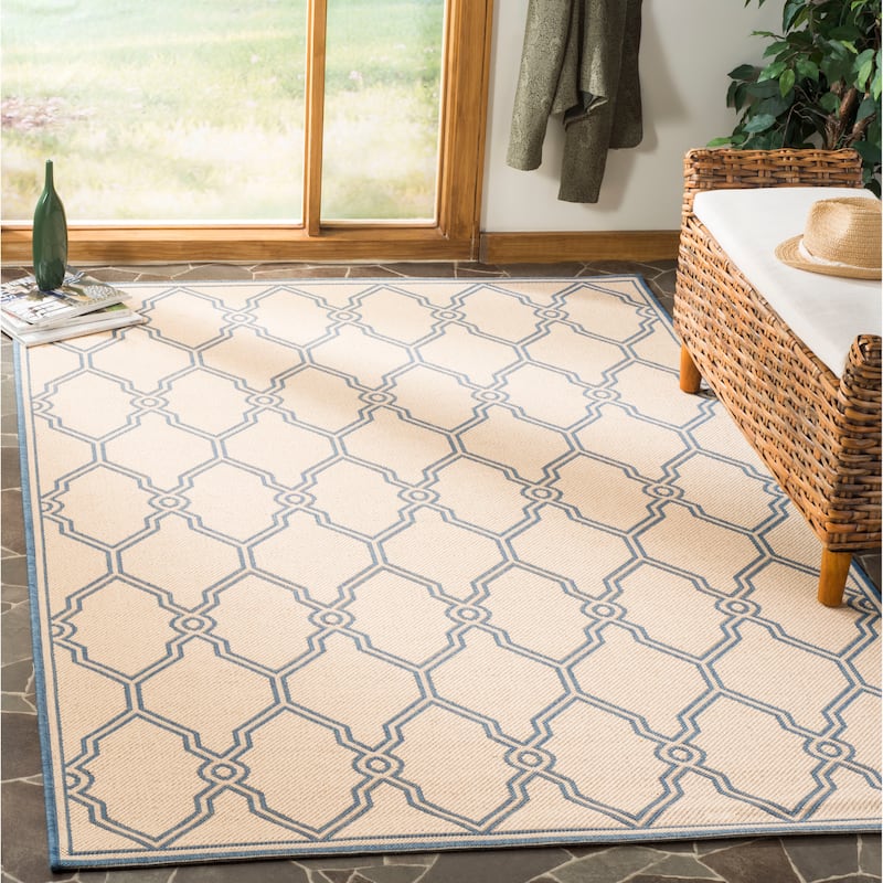 SAFAVIEH Linden Jeri Indoor/ Outdoor Waterproof Patio Backyard Rug - 8' x 10' - Cream/Blue