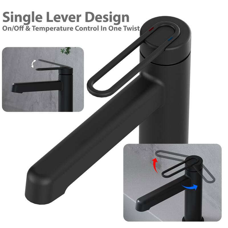 Modland Single Hole Bathroom Faucet, NSF/CUPC Certified 200K Leak-Proof, Matte Black / Chrome