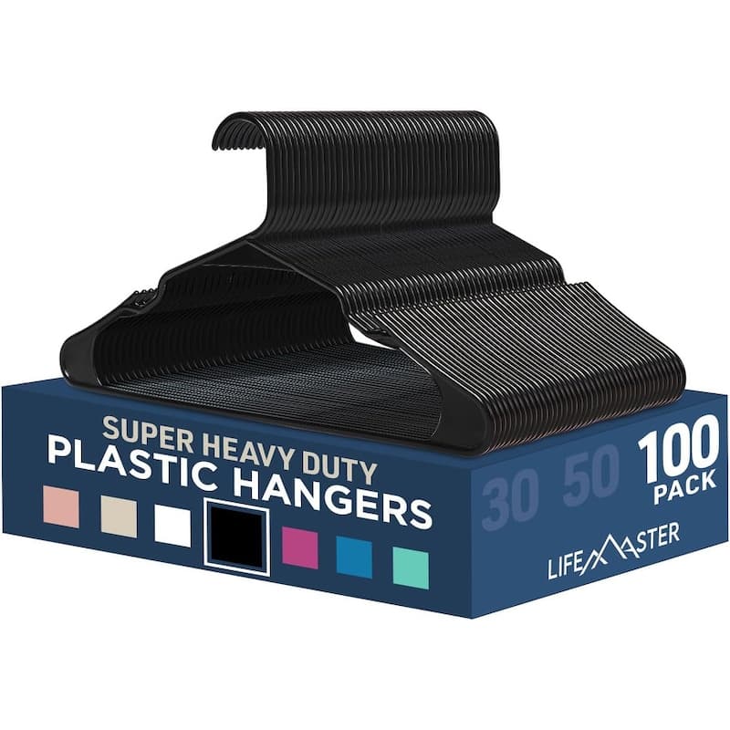 Black Plastic Clothes Hangers Set Lightweight, Durable, Smart Shoulder