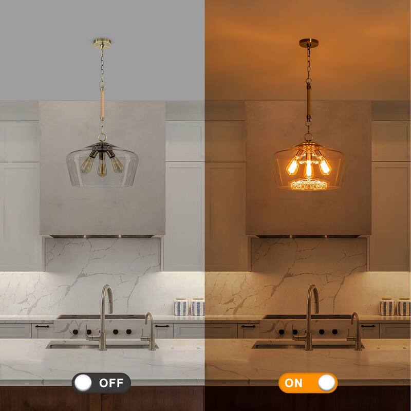 Modern 3-Light Clear Glass Pendant Chandelier for Kitchen Dining Room - Dia.18-in