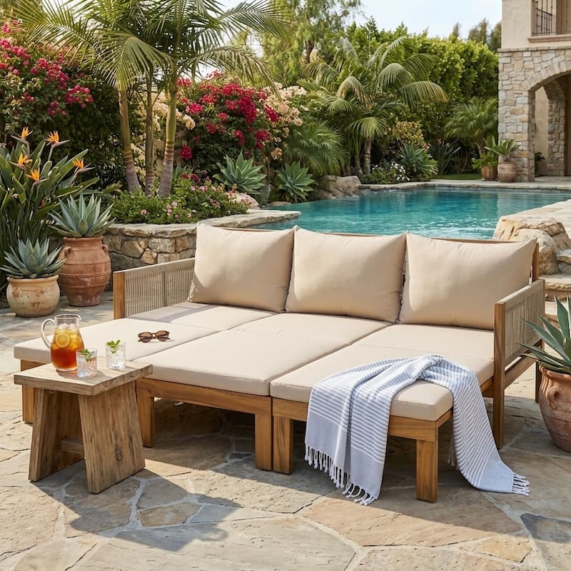 3-in-1 Outdoor Daybed & Patio Sofa with Pull-Out Sleeper by Leisure Zone - Brown