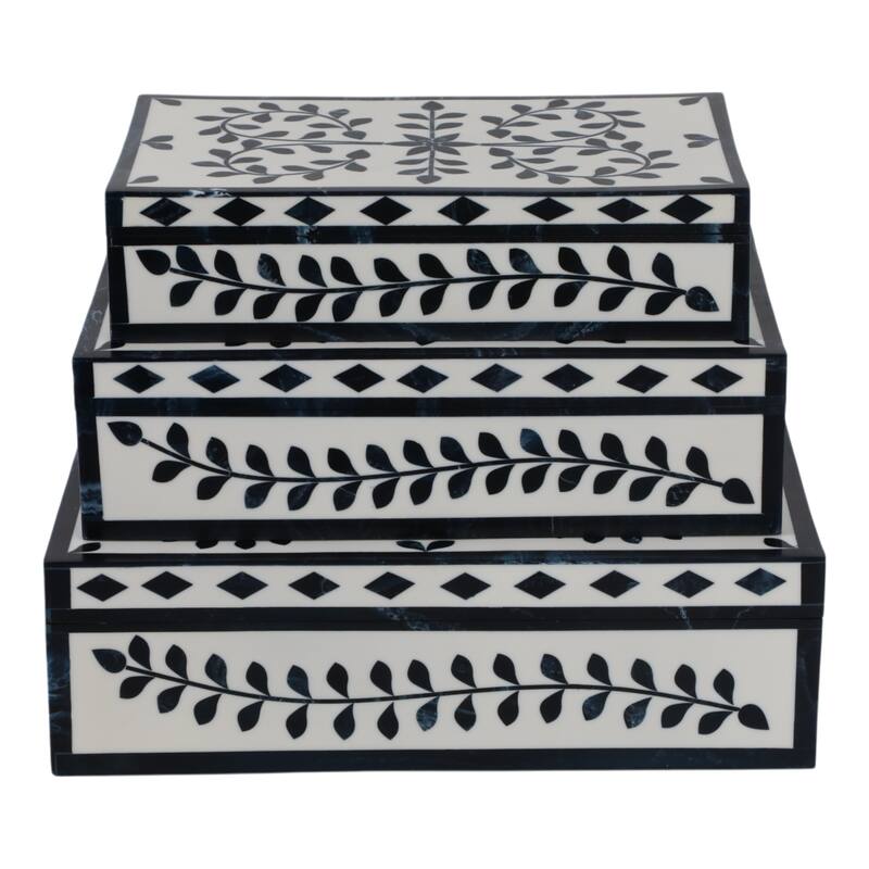 Resin Wood Decorative Boxes Modern Stylish Sleek Design (Set of 3) - 12" x 8" x 4"