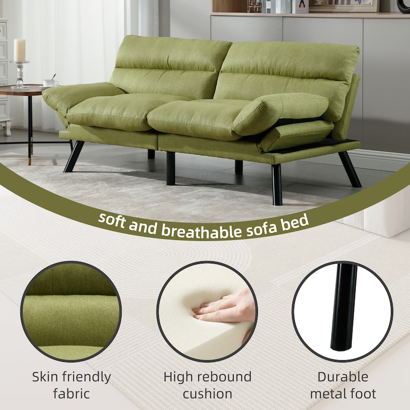 COOLMORE Linen/Microsuede/Teddy Loveseats Convertible Sleeper Sofa with metal feet