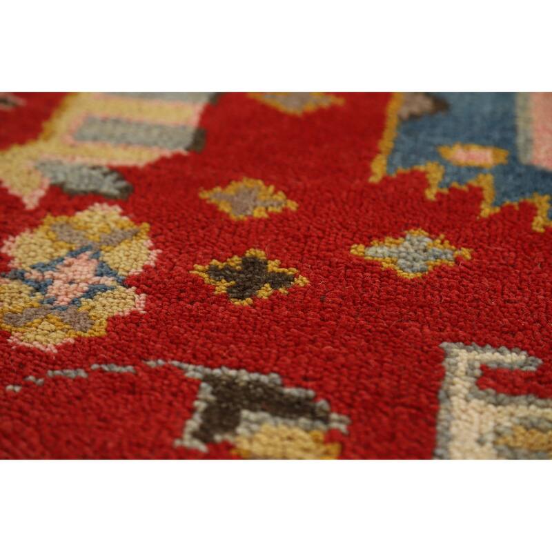 Red Geometric Heriz Serapi Indian Area Rug Handmade Wool Carpet - 7'10" x 10'0"