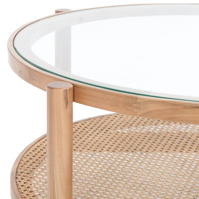 SAFAVIEH Couture Karyna 2-Tier Rattan/Glass Coffee Table - 35"W x 35"D x 18"H