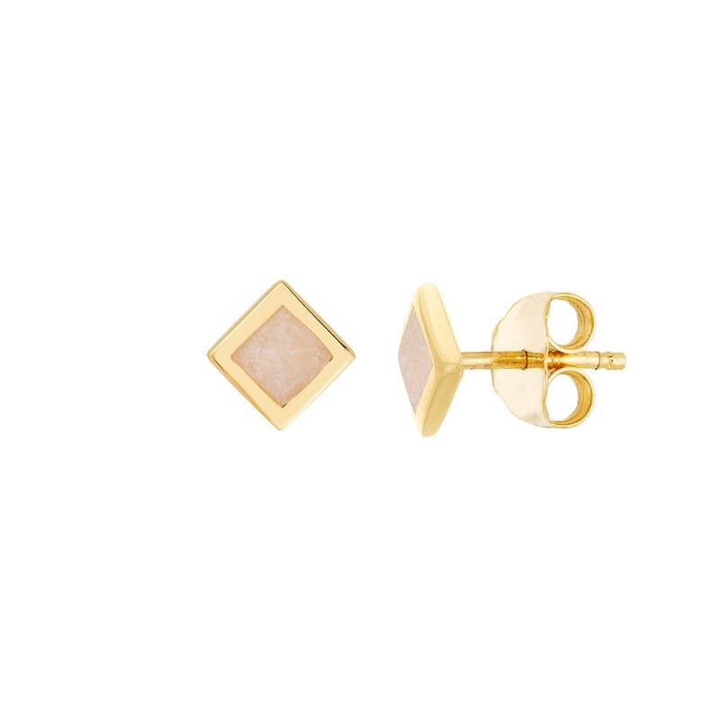 Curata 14k Yellow Gold 6mm Square Pink Mother of Pearl Enamel Stud Earrings