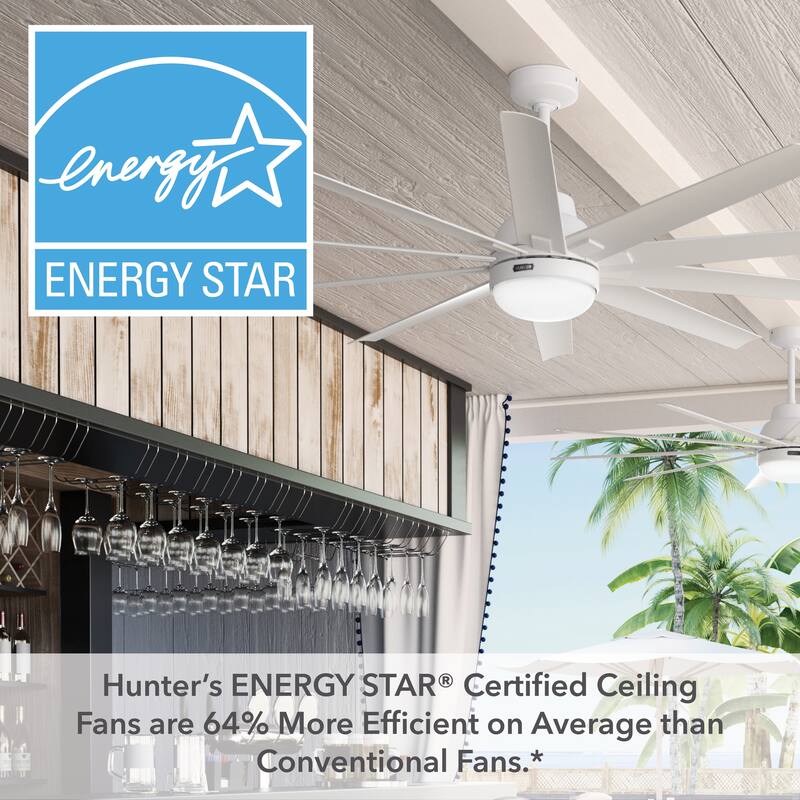 Hunter 72" Overton Outdoor Ceiling Fan w/Light Kit, Wall Control - Windmill - Transitional, Modern - DAMP RATED, ENERGY STAR!