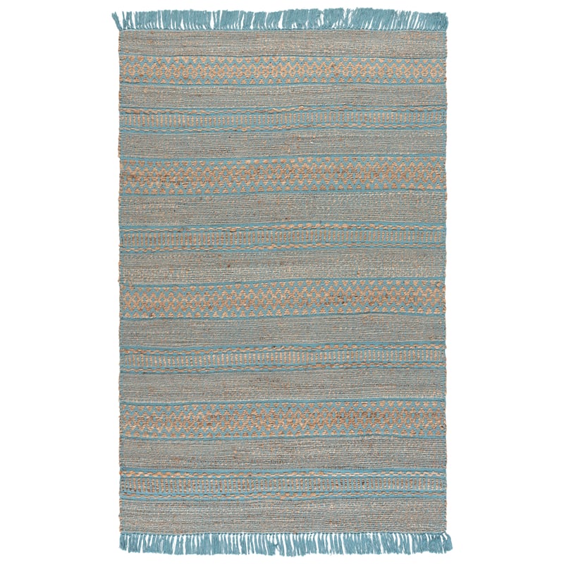 SAFAVIEH Hand-Woven Natural Fiber Ingebjorg Bohemian & Eclectic Cotton Rug - 4' x 6' - Natural/Aqua