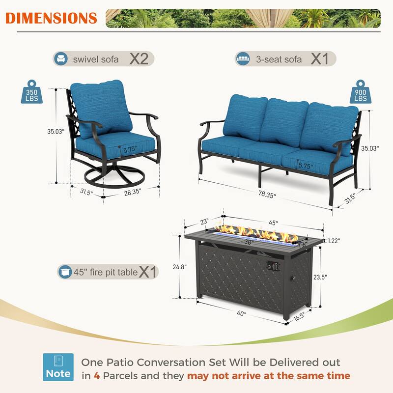 MAISON ARTS Outdoor Sofa Set 4/6-Piece Patio Conversation Set with 45'' Gas Fire Pit Table