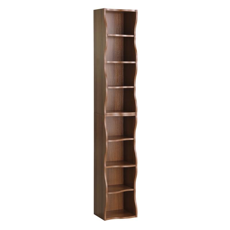 Wavy Border 8-Tier Adjustle Shelf - Modular Ultra-Thin Bookcase for Home Office & Display