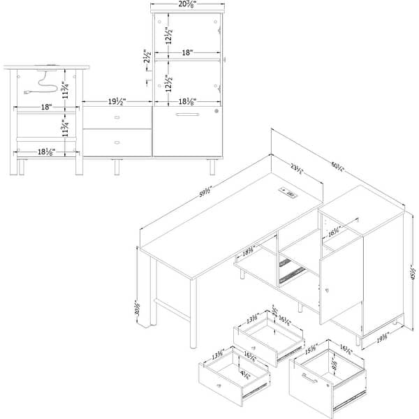 South Shore Zelia LShaped Desk with Built In Power Bar Bed Bath