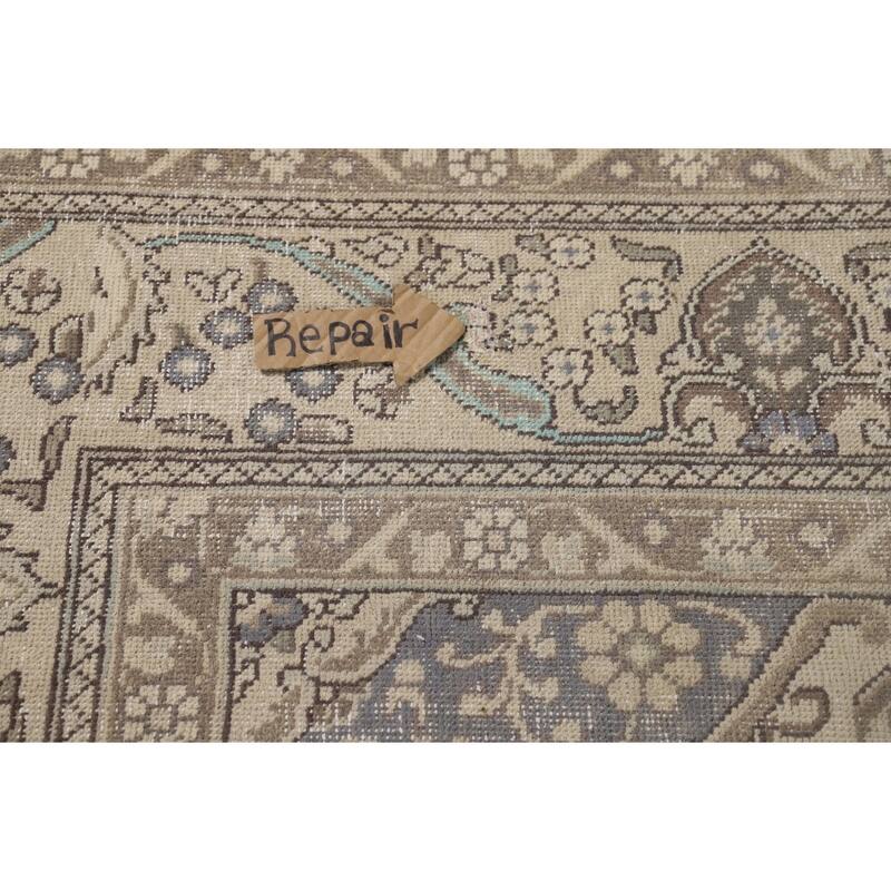 Distressed Tabriz Vintage Persian Rug Hand-Knotted Beige Wool Carpet - 9'6" x 12'8"