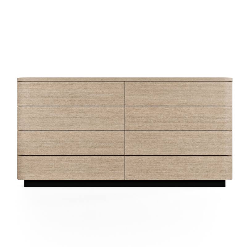 Oak 8-Drawer Dresser Buffet for Bedroom Wide Chest of Drawers with Anti-Tip Safety, Waterproof Top