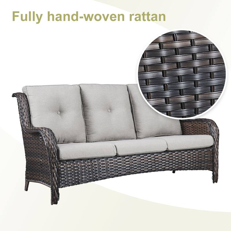 Pocassy 3-Seat Sofa Wicker Sofa PE Rattan