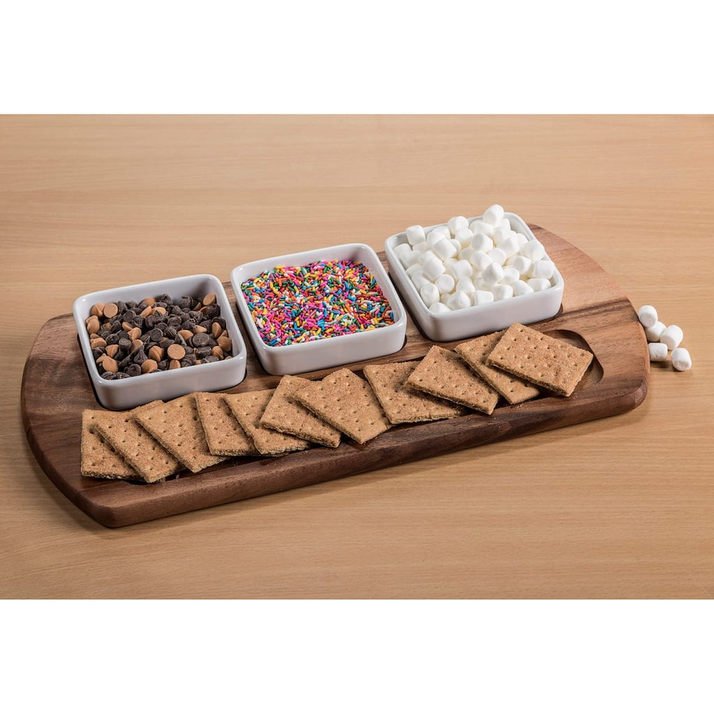 Charcuterie/ Serving Tray w/ 3 square ceramic bowls