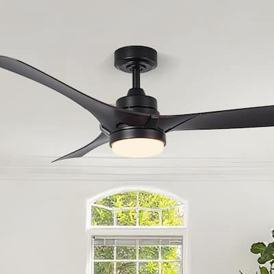 52" Modern Black Dimming LED Ceiling Fan with Light and Remote