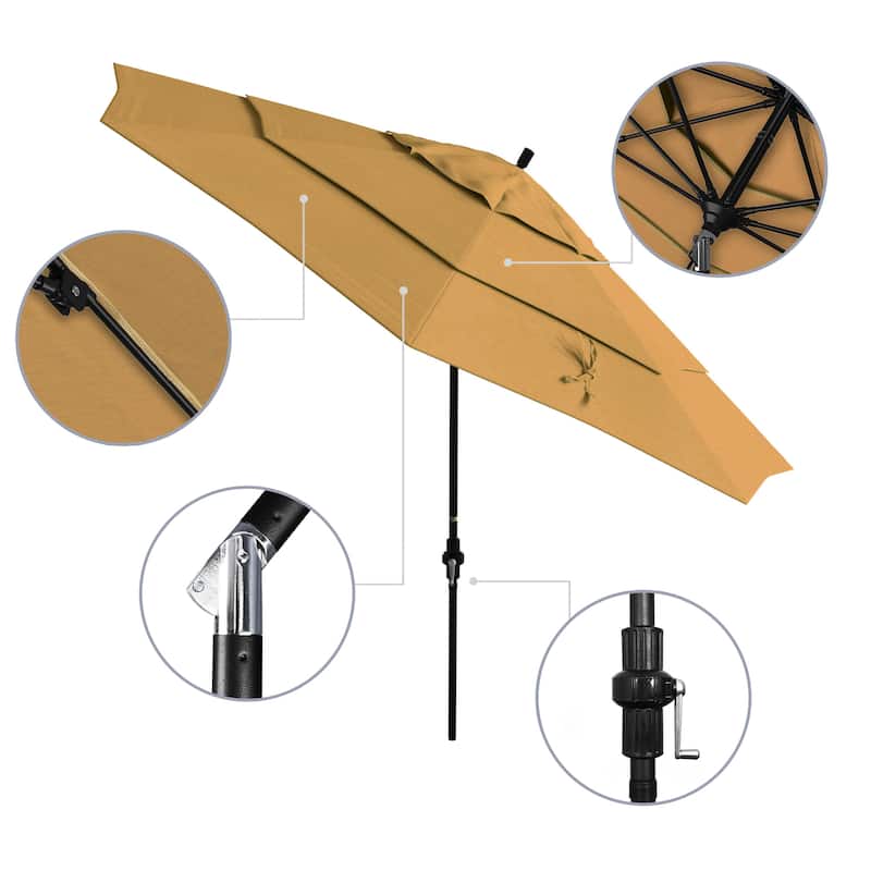 California Umbrella 11' Rd. Alum/Fiberglass Rib Patio Umb,Crank Lift/Collar Tilt, Dbl Wind Vent, Black Finish, Sunbrella Fabric