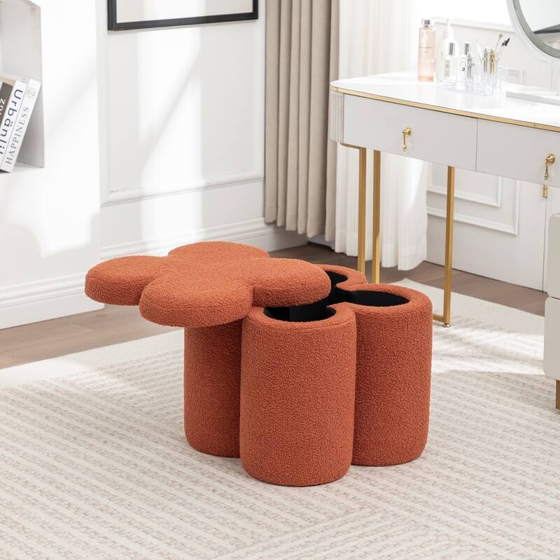 SEYNAR Modern Glam Teddy Velvet Flower Shape Storage Ottoman