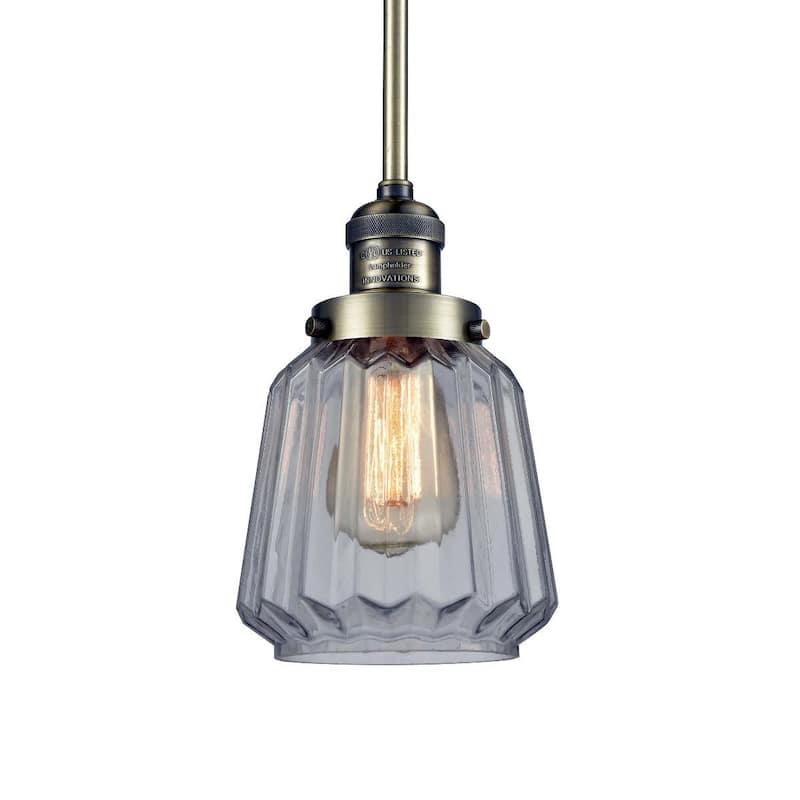 Innovations Lighting Chatham Single Light 6" Wide Mini Pendant with - Antique Brass / Clear