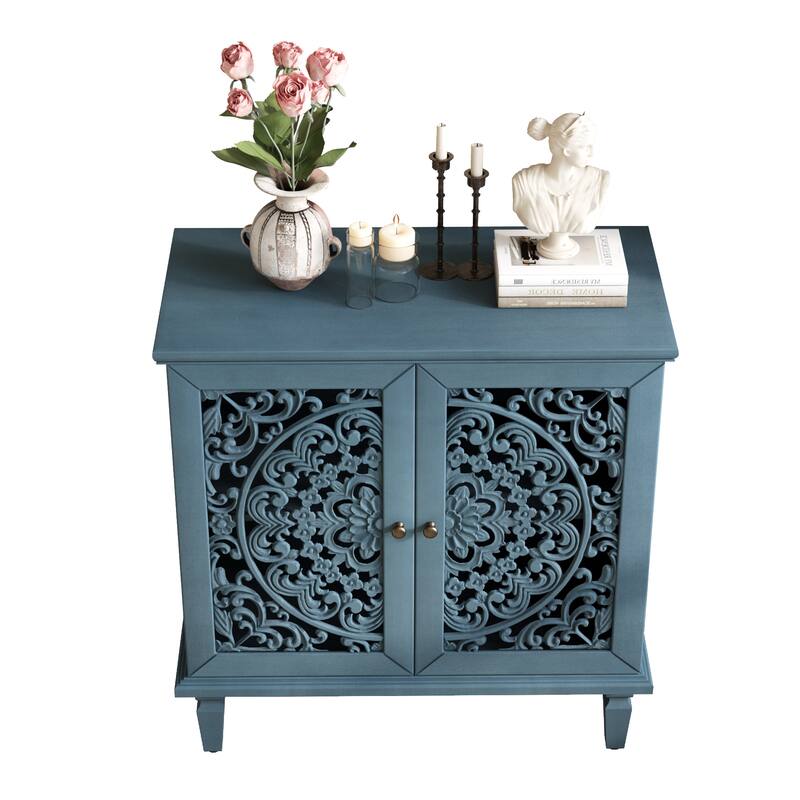 Roomfitters 2-Door Hollow-Carved Accent Cabinet, Symmetrical Floral Sideboard with Adjustable Shelf