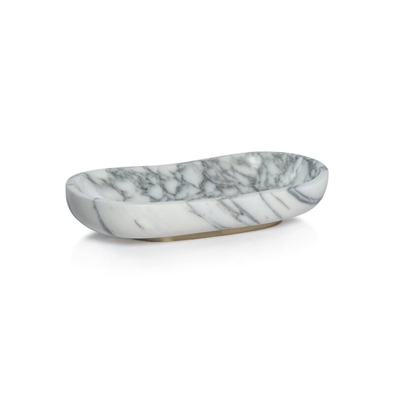 Mawson Oval Marble Serving Bowl on Metal Base - Large