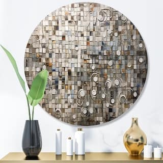 Designart "Brown And White Bohemian Medley" Boho Mosaic Metal Round Wall Art