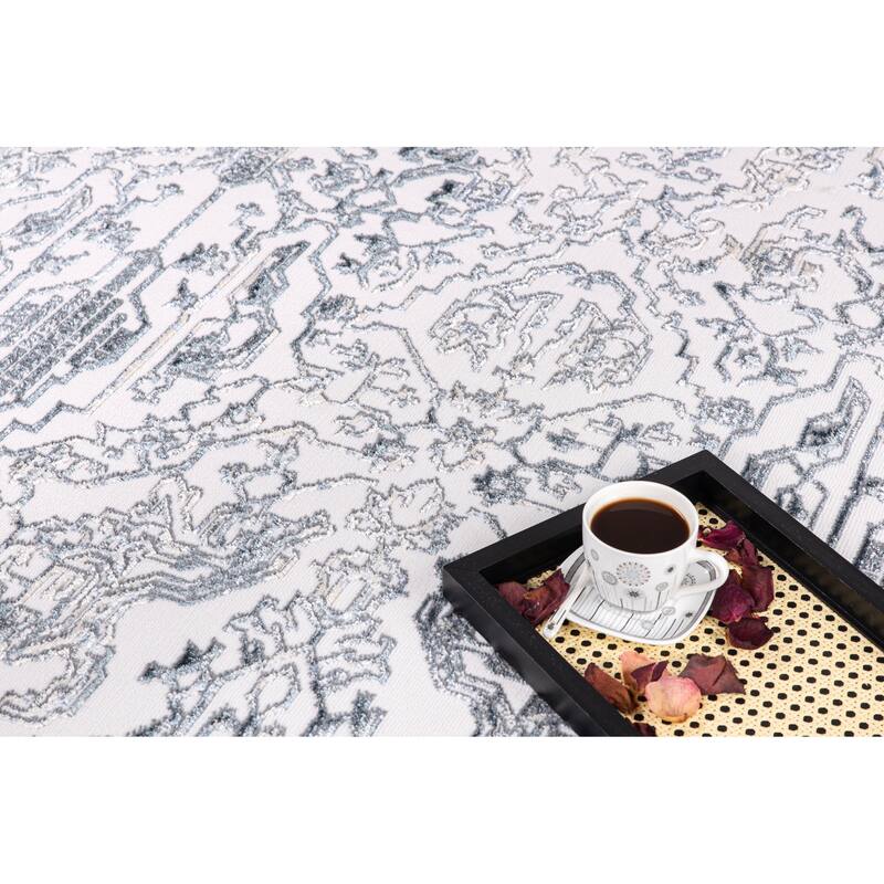 Liam Transitional Cream and Navy Blue Abstract Rug