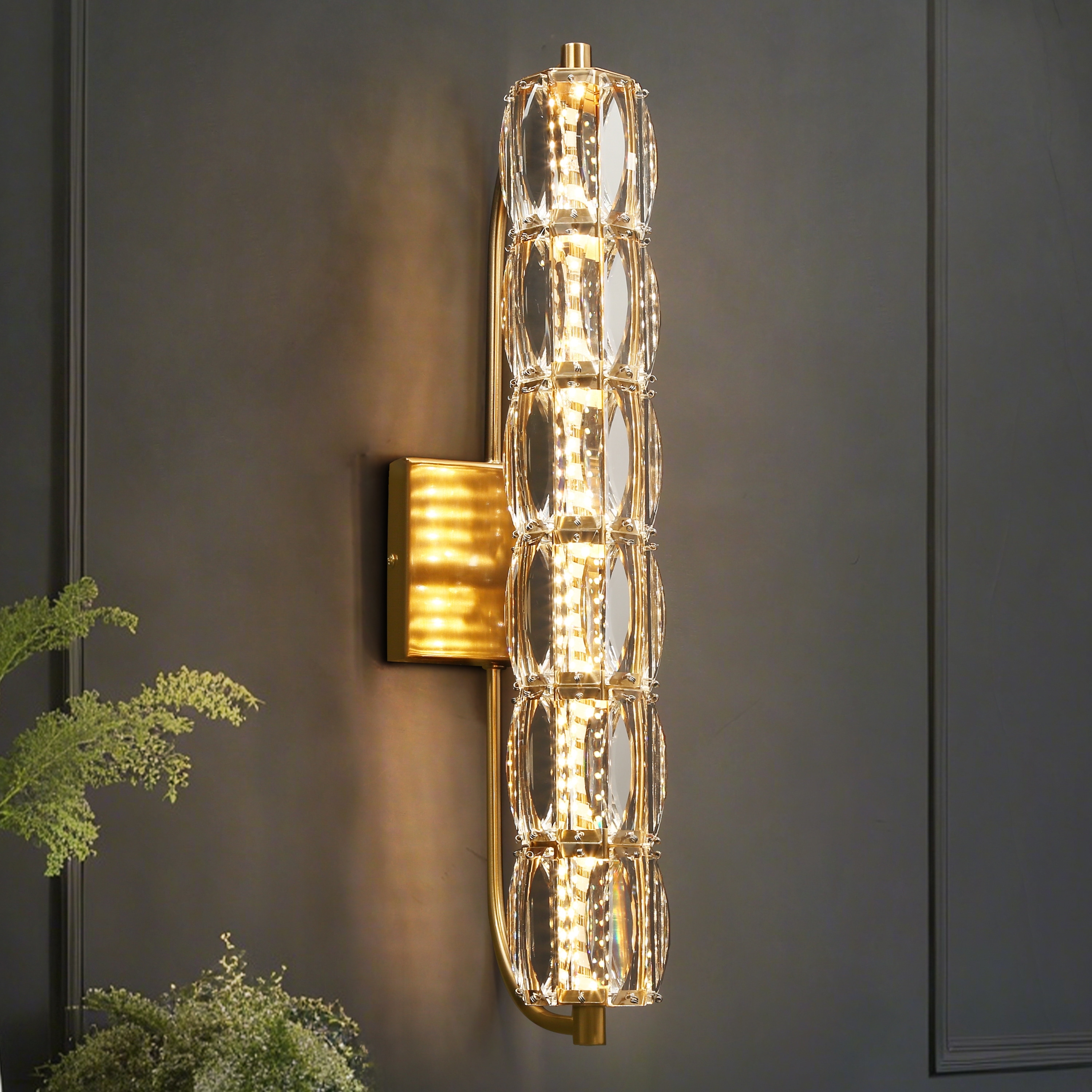 Modern Gold LED 1-Light Crystal Cylinder Wall Sconce Bathroom Vanity Light - Dia. 4.3" x H 19.7"
