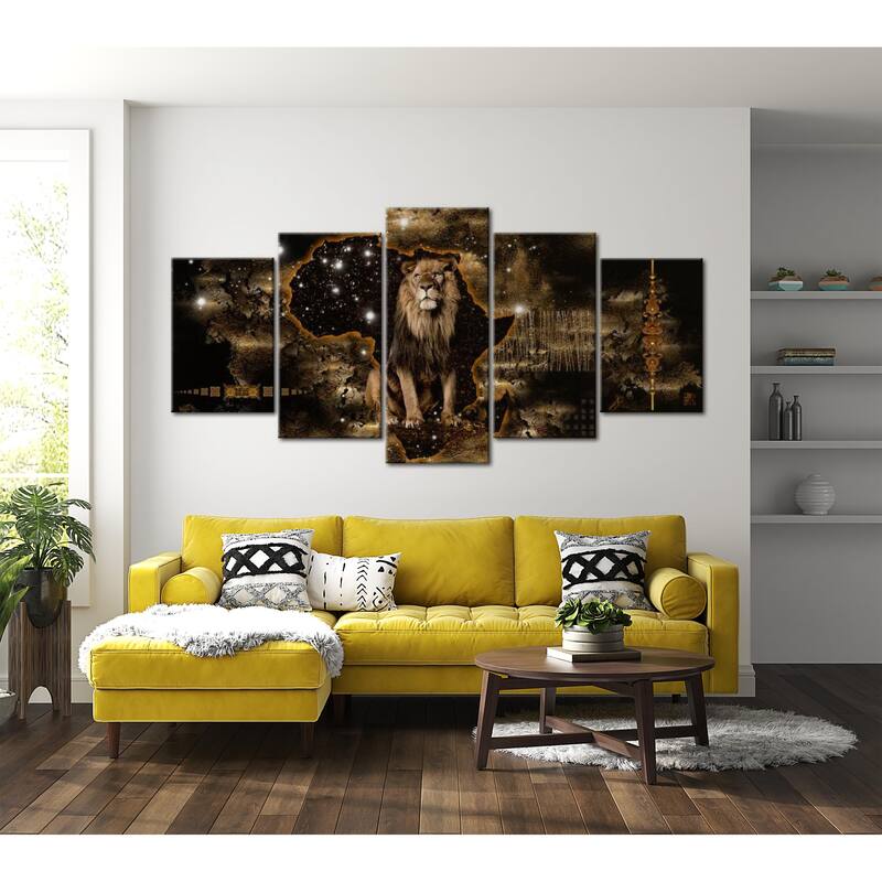 Animal Canvas Wall Art - Golden Lion Africa - 5 Pieces