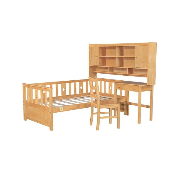 slide 2 of 12, Platform Bed Sets, Twin Bed with Desk and Chair, Natural Natural - Twin