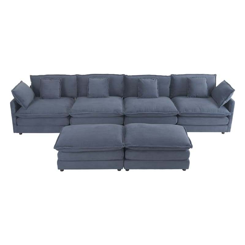 149.6" Corduroy Upholstered U-Shaped Modular Sectional Sofa with Side Storage Pockets