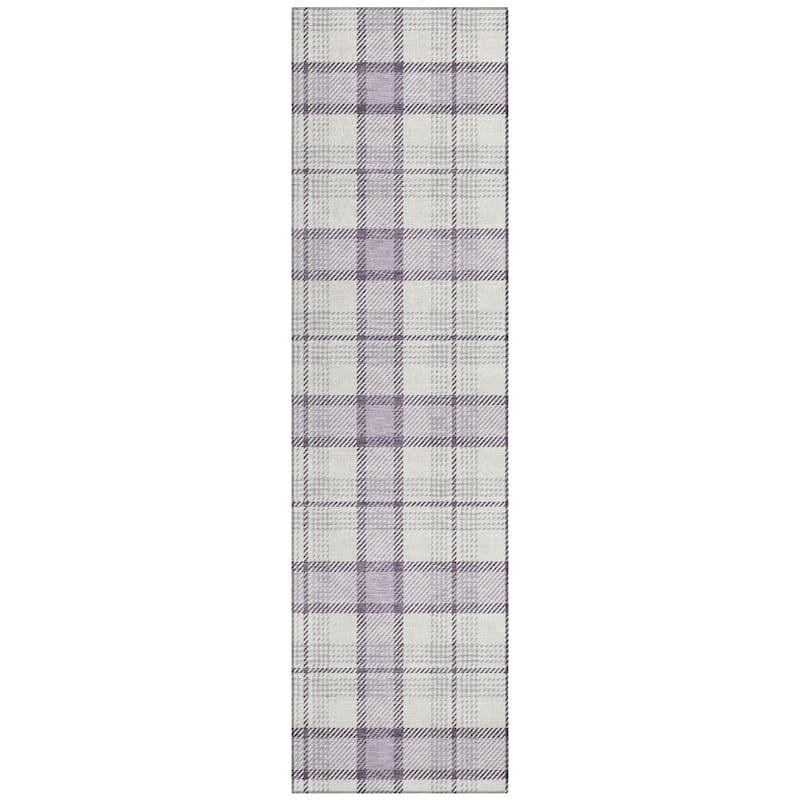 Machine Washable Indoor/ Outdoor Casual Plaid Chantille Rug