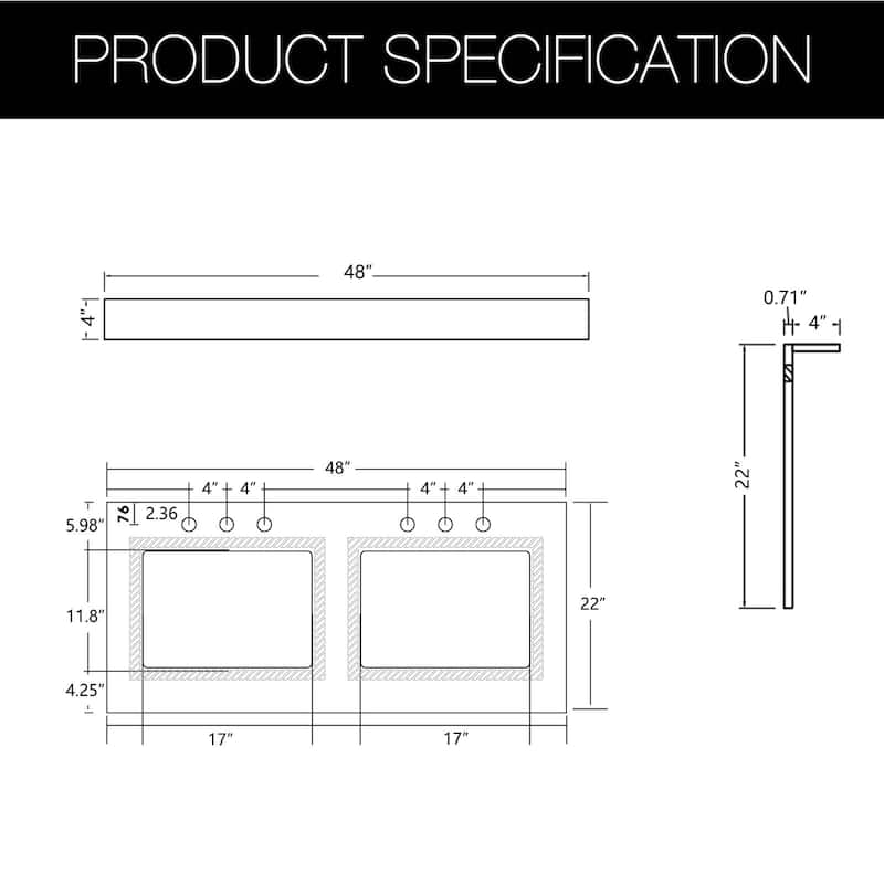 Glacifrost 48 inch Cultured Marble Bathroom Vanity Top with Double Sink