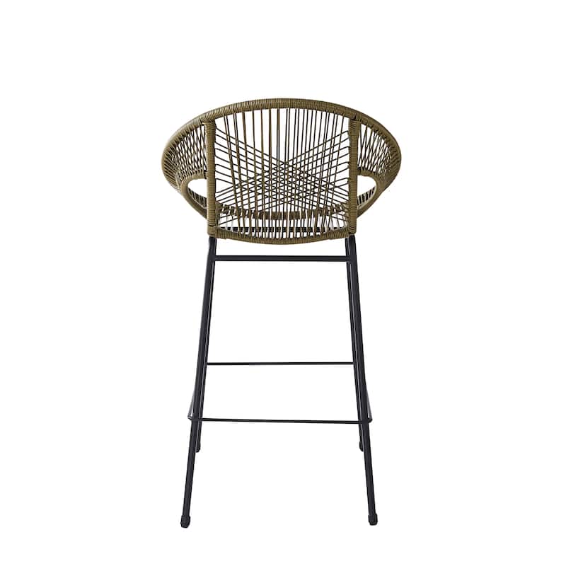 Ferrara Outdoor Patio Green Faux Wicker Barstool, Set of 2