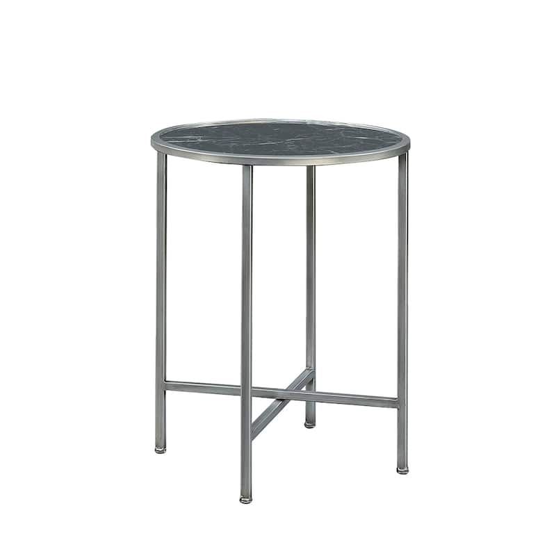 Round End Table - Faux Marble Accent Table, Modern Living Room Table, Easy Assembly, Multiple Finishes - 24.5
